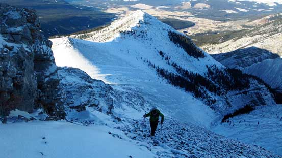 Bypassing the first slabby section on climber's left