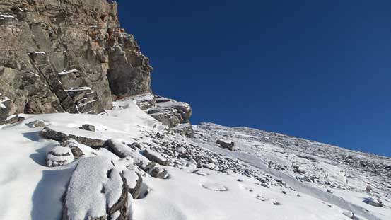 Bypassing the second slabby section on climber's right