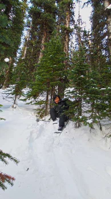 Mom demonstrating a snowshoeing "technique". Not the best but worked...