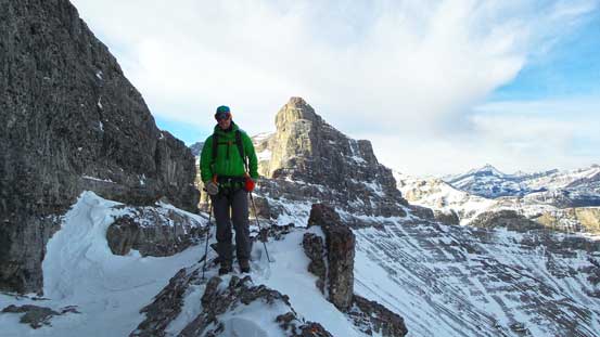 Vern arriving at the base of the crux