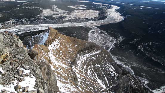 Looking down the steep east face. Devil's Gap on bottom right