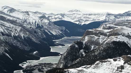 The frozen Lake Minnewanka