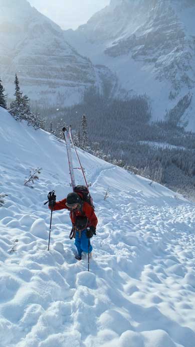 Ben boot-packing up the avalanche debris