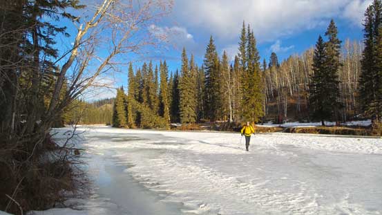 Raff crossing the frozen Sheep River