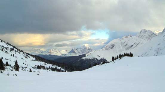 Getting closer to the pass, looking back.