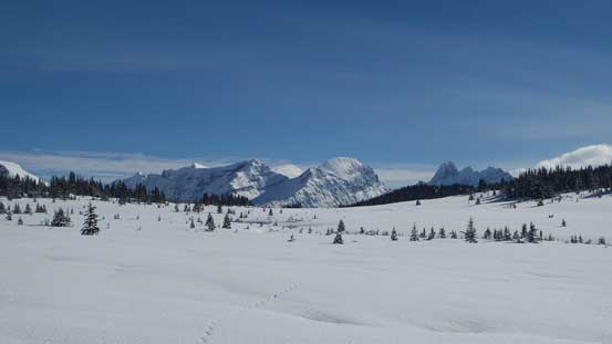 Looking over the pass we could see Mt. Moren, Derr Peak and Mt. Bridgeland