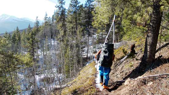 We had to carry our skis/snowshoes for the last 2 km or so.