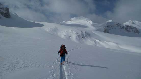 Ben following up with the immense Wapta Icefield behind