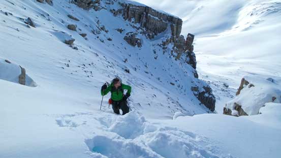 Vern coming up a steep and slippery scrambling section