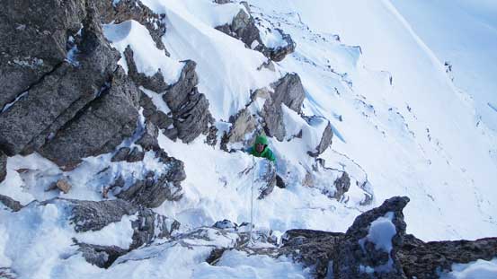 Vern coming up (from out of sight on bottom right). He's just about to tackle the crux move - stemming up on front-points was quite interesting...
