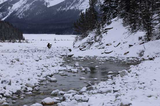 Had to take off skis to negotiate this creek section. Photo by Ben