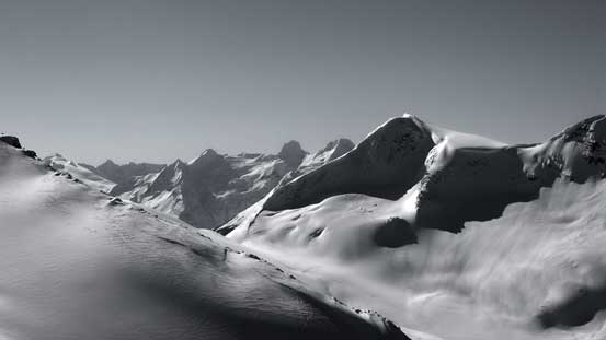Looking over Asulkan Pass towards distant giants like Mt. McBean