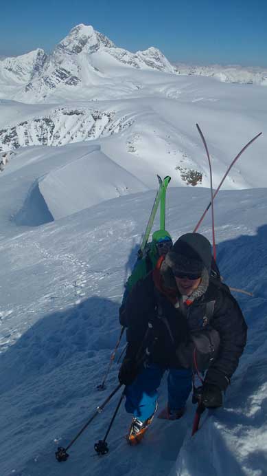 Bootpacking with skis on our backpacks