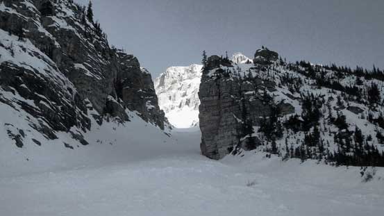 Looking up the ascending gully