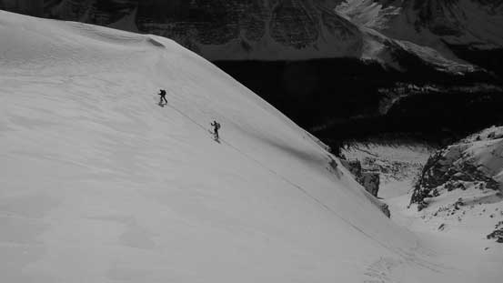 Vern and Ben exiting the gully. As you can see the terrain is very big and foreshortened