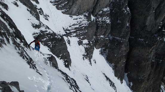 Ben traversing some narrow and thin ledges