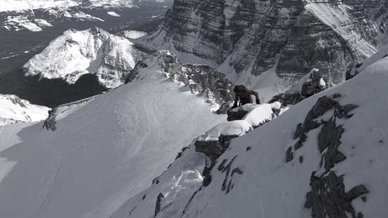 Ben finishing the mixed pitch. Still a section of exposed ridge