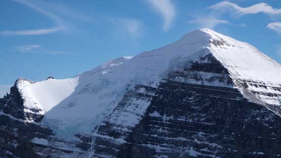 A zoomed-in view of Mt. Temple's north glacier