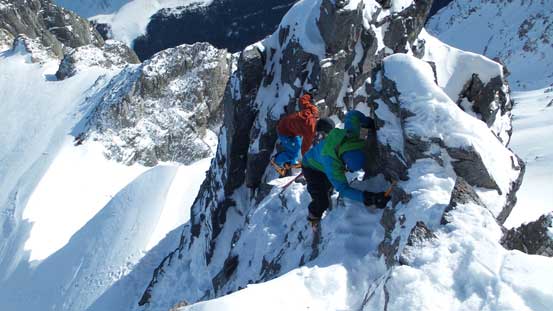 Careful foot placements are essential. It's a fun down-climb though despite how it looks from here