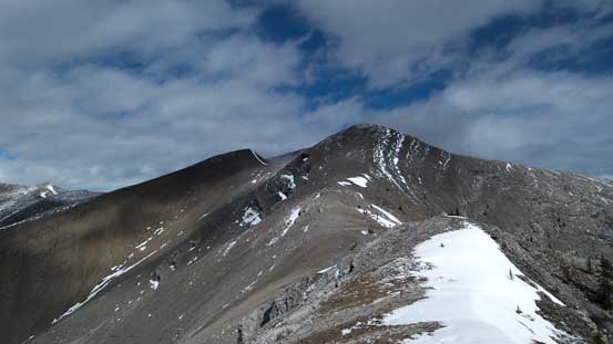 Looking onwards from the first false summit