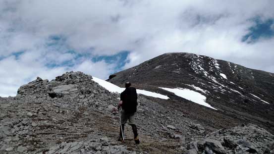 Ben hiking towards the next false summit