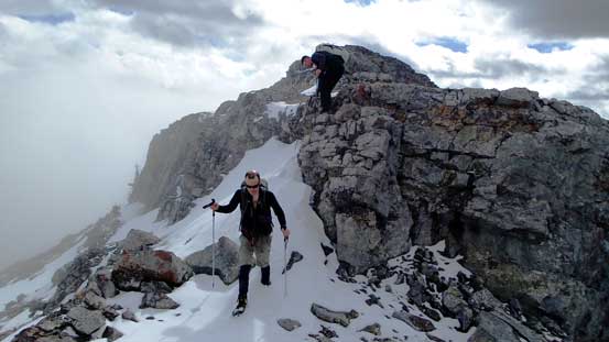 More short down-climbs along the direct ridge spine