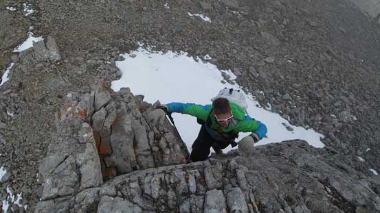 Vern climbing up the crux