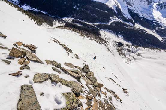 Now time to ditch skis for them. Lots of wallowing so I carried my 'shoes for later use