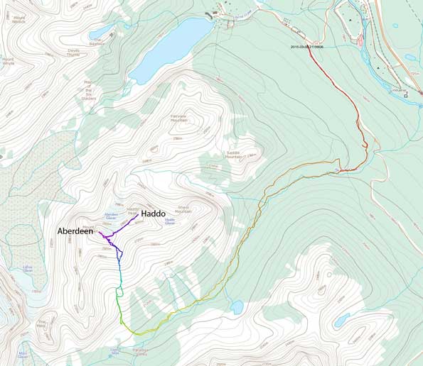 Ascent route for Mt. Aberdeen and Haddo via S. Face/S. Ridge