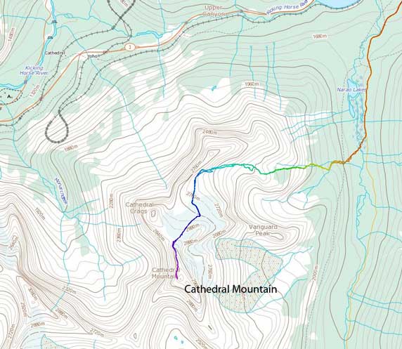 Cathedral Mountain ascent route