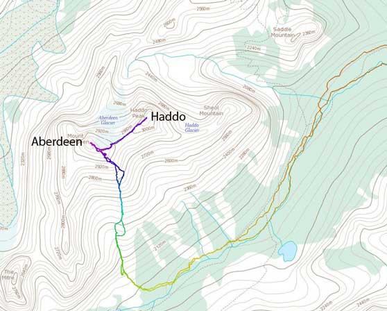 Ascent route for Aberdeen and Haddo via S. Face/S. Slopes