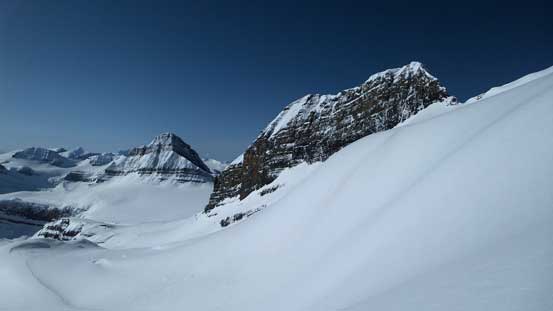 Descending the steep roll on the glacier