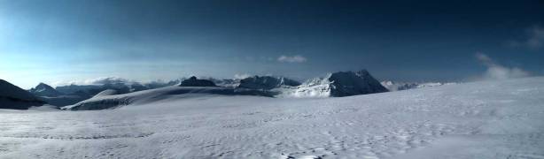 Panorama from the immense Columbia Icefield. Click to view large size.