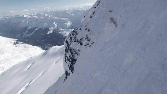 The steepest part is near this rock outcrop. My estimate is 40-45 degrees.