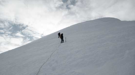 Leaving the summit behind.