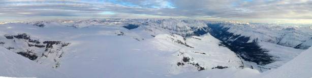 One of my favourite panoramas from this trip - looking down at the immense Columbia Icefield. Click to view large size.