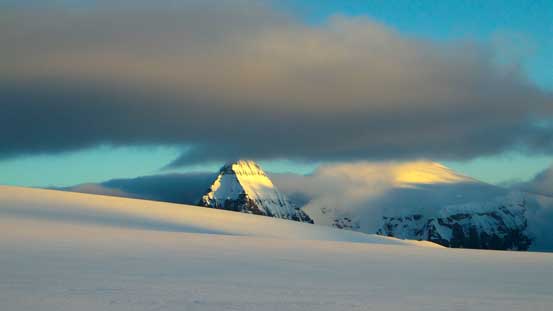 South Twin and North Twin on alpenglow