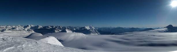 Panorama of Columbia Icefield from the summit. Click to view large size.
