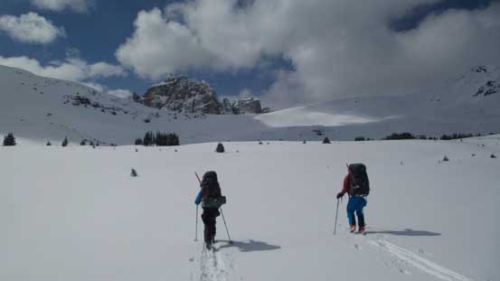 Liam and Ben ascending towards our first high col