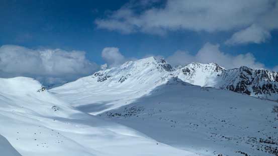 Looking back reveals a good sight of Majestic Mountain and Vertex Peak