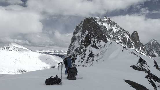 Time to get ready for the descent. Oldhorn Mountain behind