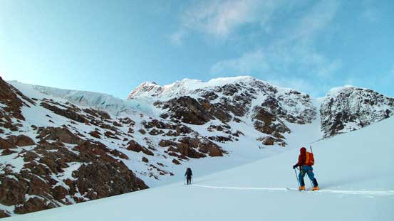 Liam and Ben ascending one of the few rolls, with Memorial Peak in front