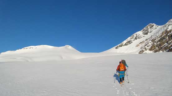 Liam and Ben ascending this foreshortened Fraser Glacier