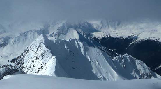 Looking down at Scarp Mountain immediately south on the Divide