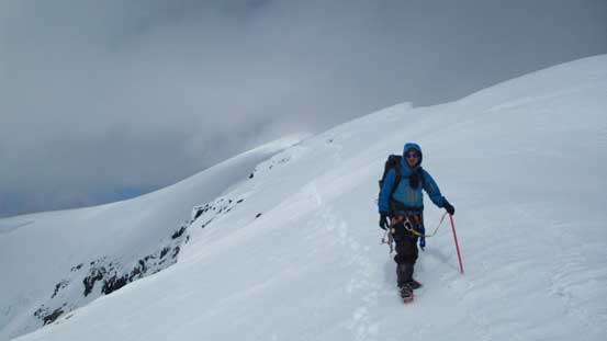 Liam descending the ridge on Simon