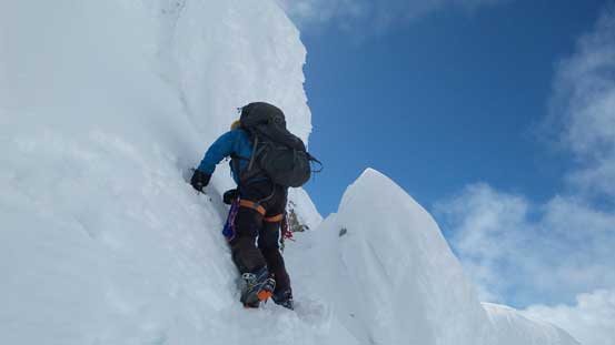 Liam mastering the "snow gargoyles" near the tailing end of this traverse