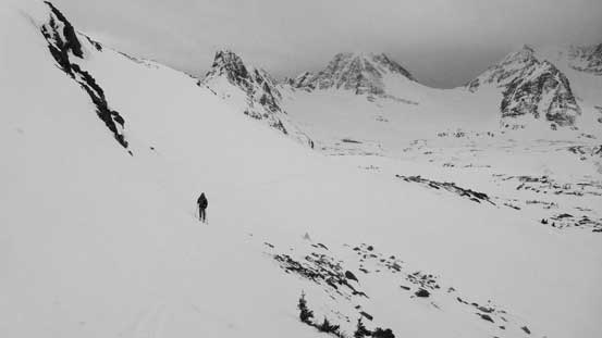 Ben traversing some steep and hardpacked snow