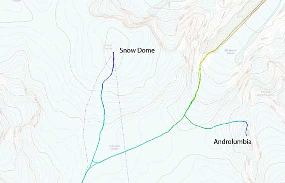 Ascent route of Snow Dome and "Androlumbia"