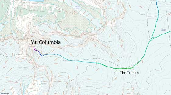 Mt. Columbia ski ascent route via The Trench