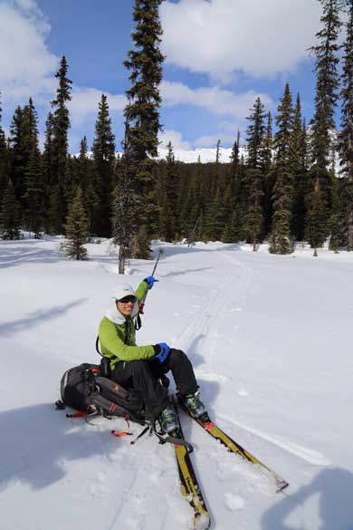 Me pointing at the high col we just descended from. Photo by Ben